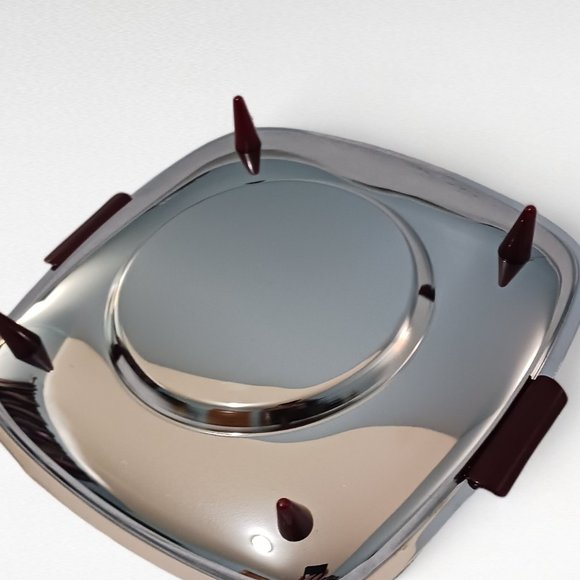 MCM Glo Hill Gourmates Vintage Chrome Bakelite Footed Chrome Serving Tray - Picture 5 of 5